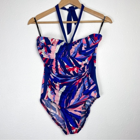Miraclesuit Abstract Geometric one Piece Halter SwimSuit Sz. 8/10/12 - Picture 4 of 11